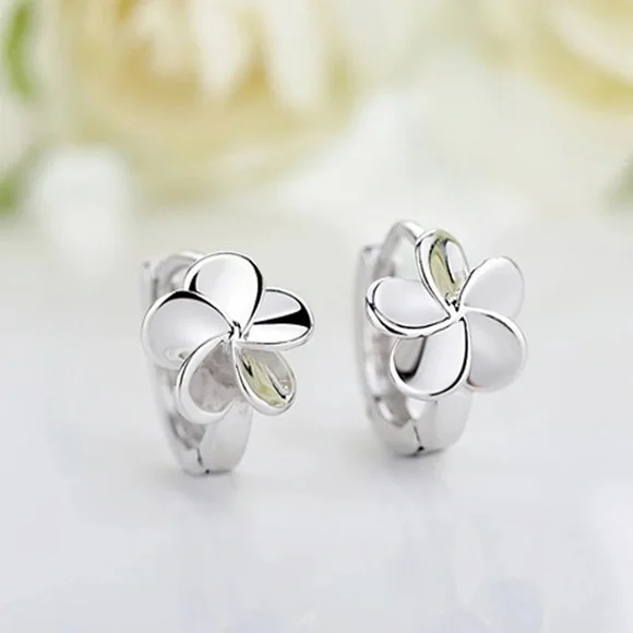Plumeria Sterling 925 Silver Nano Micro Hinges Pins Floral Hoops - Picture 2 of 15